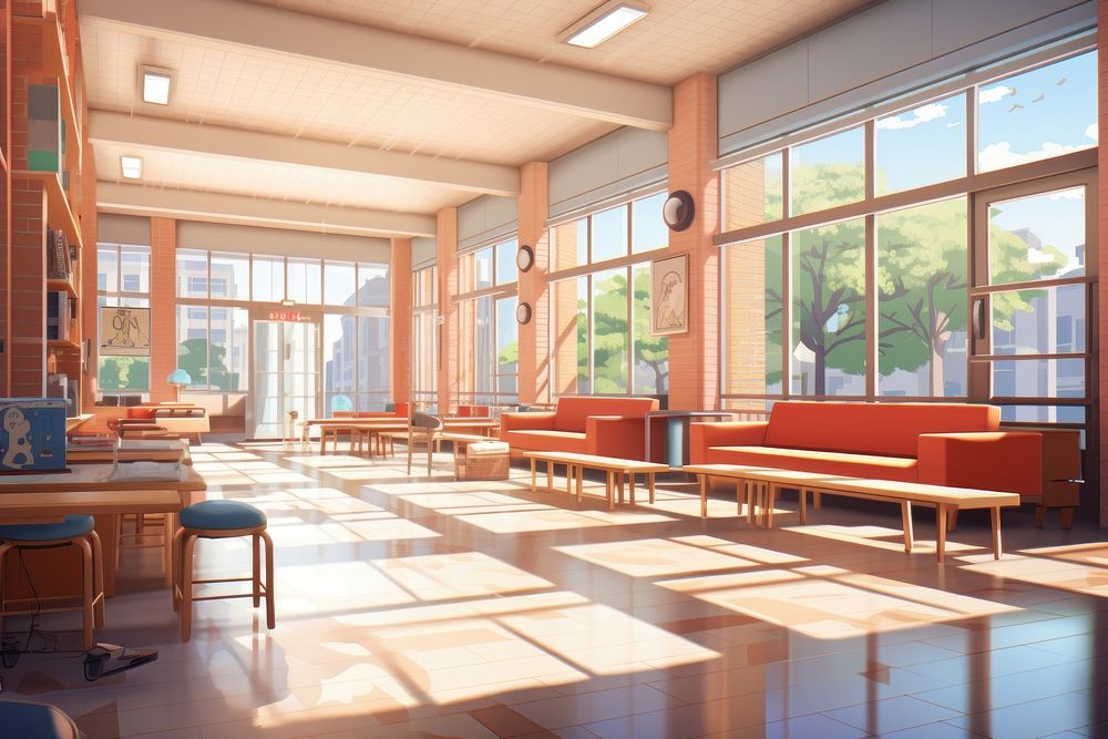 Architecture cafeteria furniture building. AI generated Image by rawpixel.