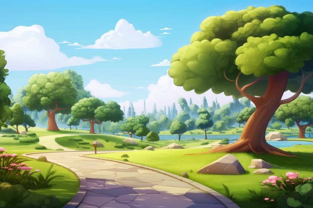 Park landscape outdoors cartoon. AI generated Image by rawpixel.
