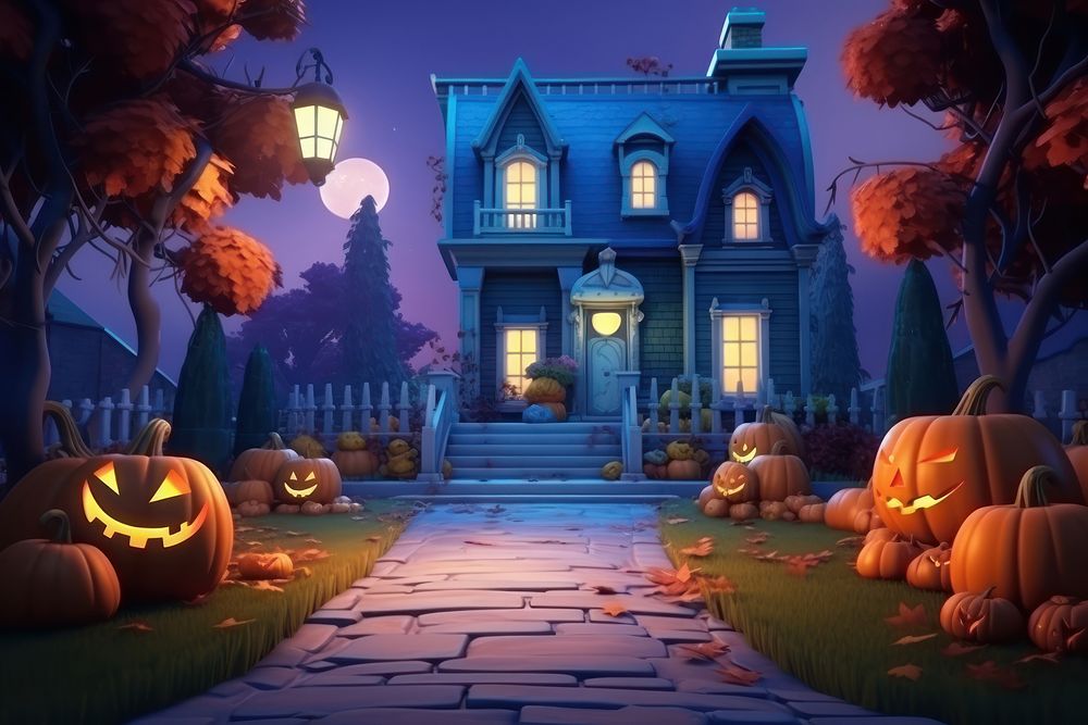 Halloween cartoon night house. AI generated Image by rawpixel.