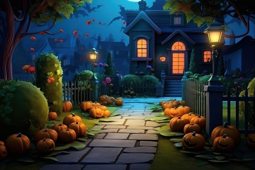 Halloween night house anthropomorphic. AI generated Image by rawpixel.