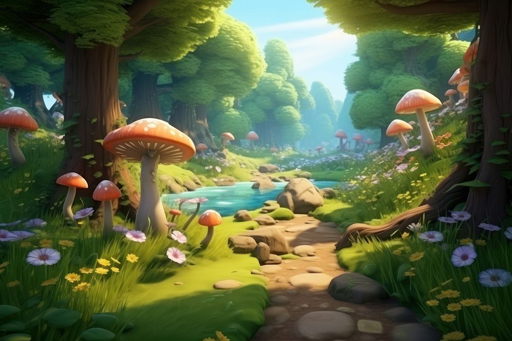 Landscape mushroom outdoors cartoon. 