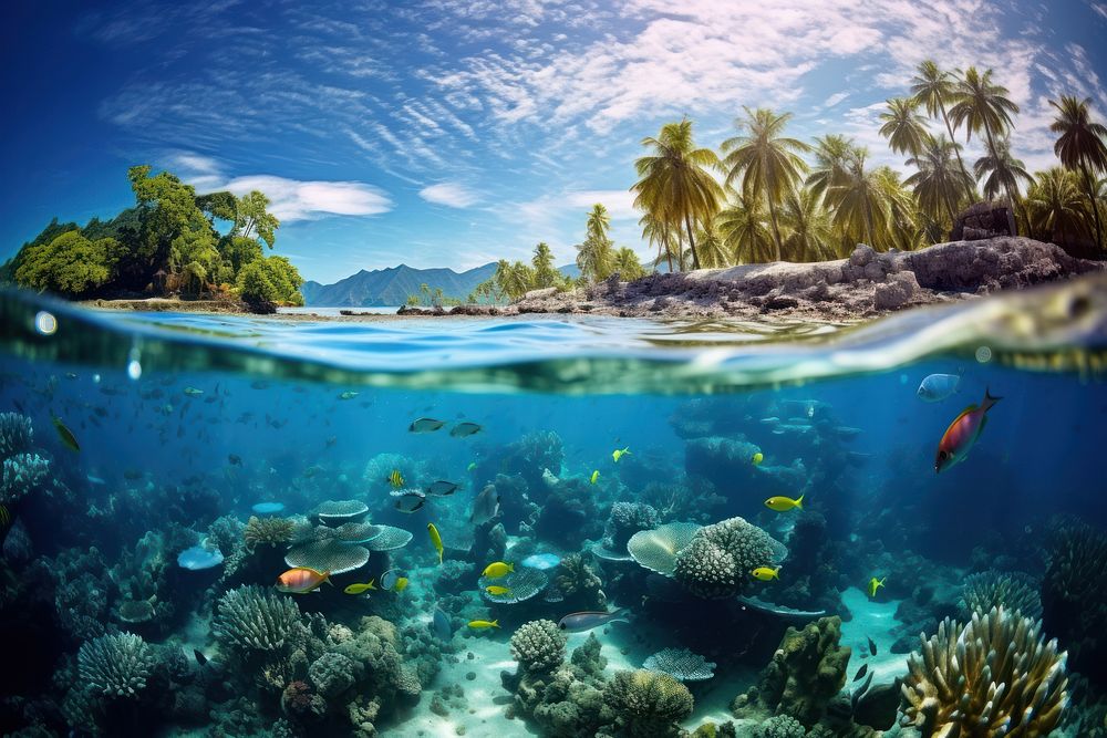 Underwater ocean landscape outdoors. AI generated Image by rawpixel.