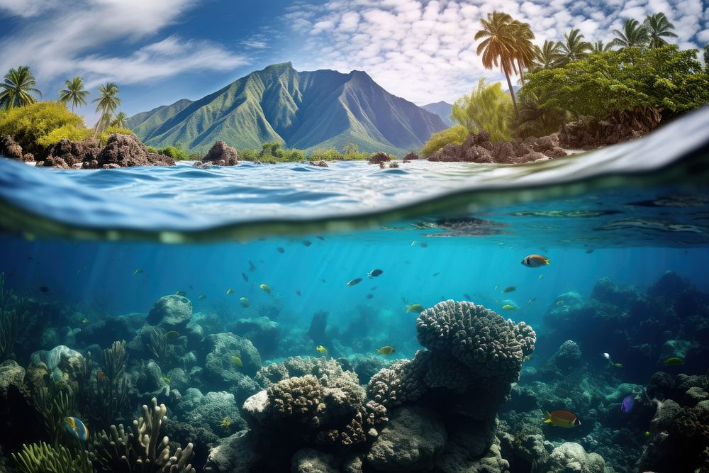 Underwater ocean landscape outdoors. 