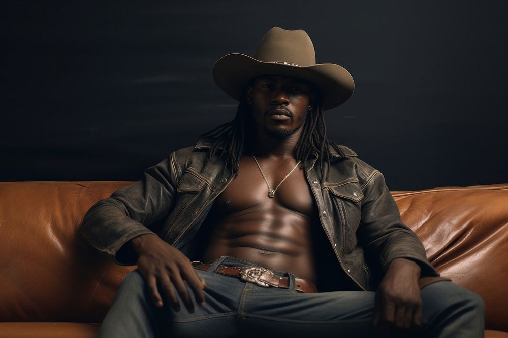 Sitting cowboy adult bodybuilder. AI generated Image by rawpixel.
