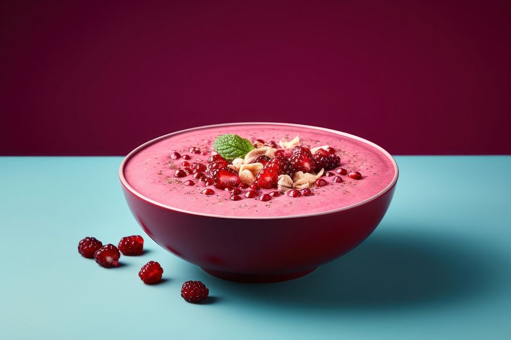 Smoothie bowl pomegranate raspberry. AI generated Image by rawpixel.