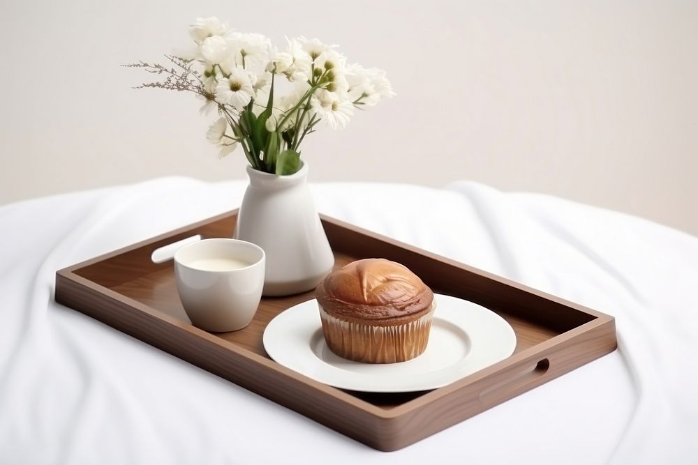 Tray furniture breakfast flower. AI generated Image by rawpixel.