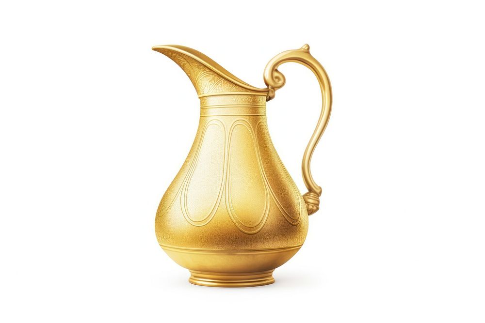 Gold jug white background refreshment. AI generated Image by rawpixel.