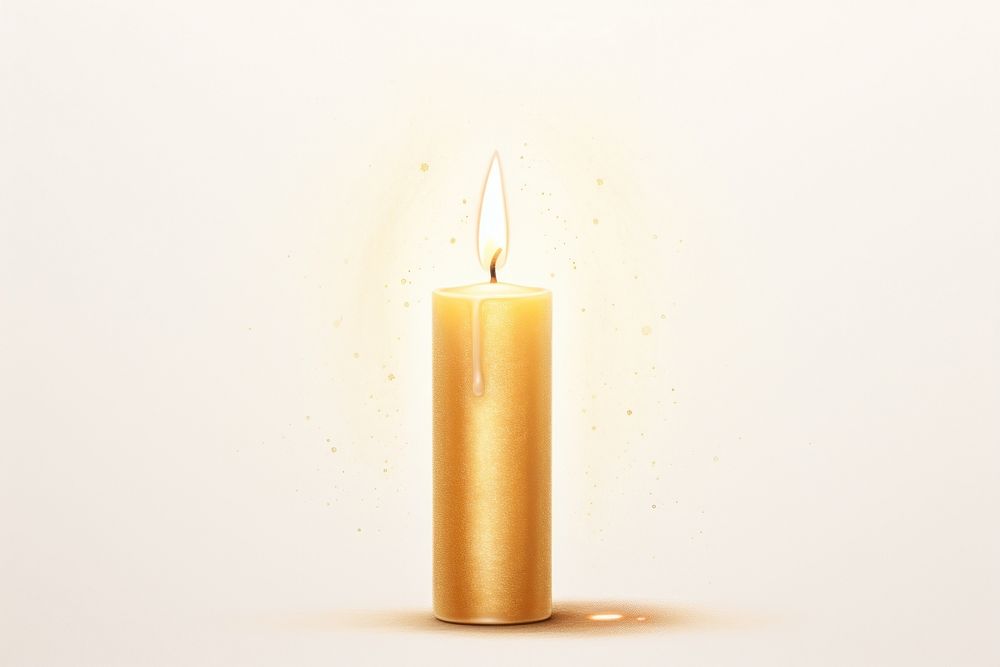 Candle gold white background illuminated. 