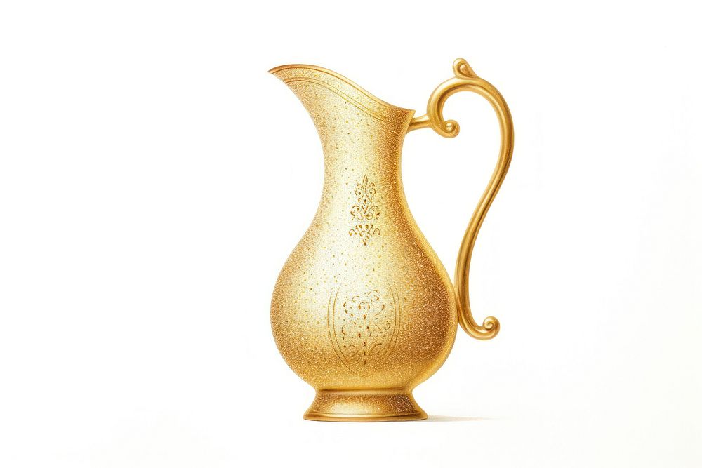 Gold jug white background refreshment. AI generated Image by rawpixel.