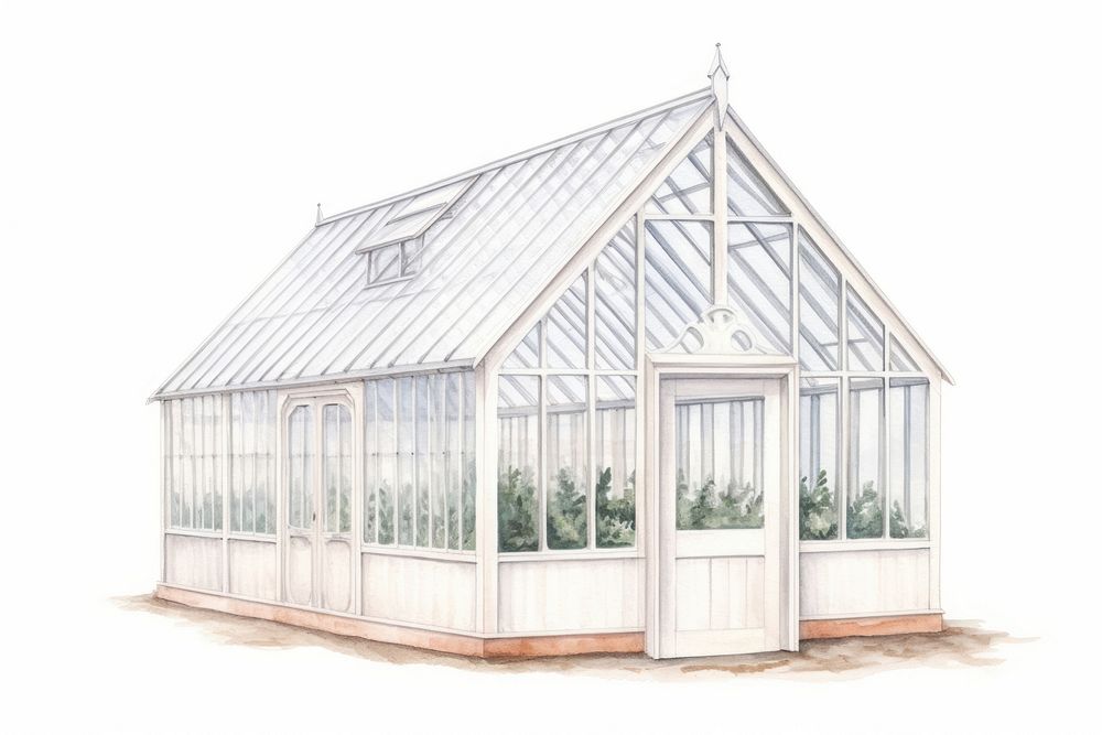 Greenhouse outdoors drawing white background. AI generated Image by rawpixel.
