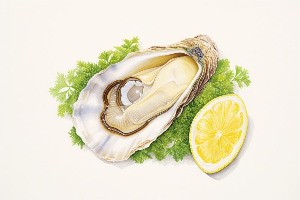 Oyster seafood parsley lemon fruit. AI generated Image by rawpixel.