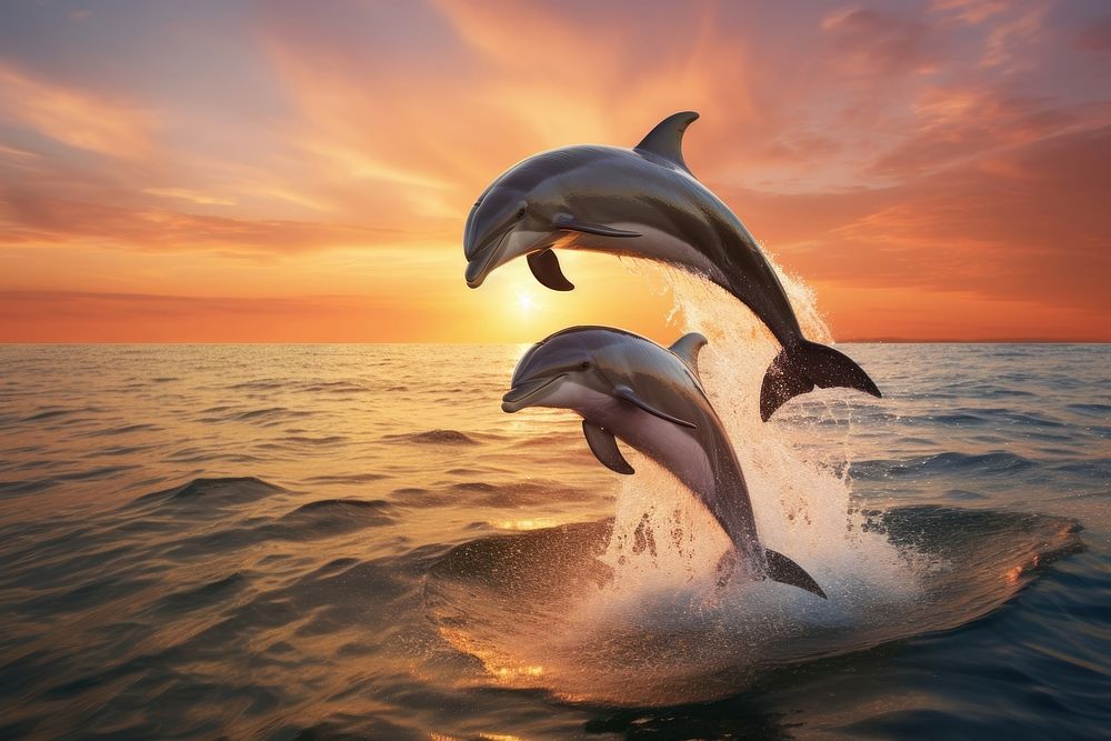 Dolphin sky outdoors jumping. AI generated Image by rawpixel.