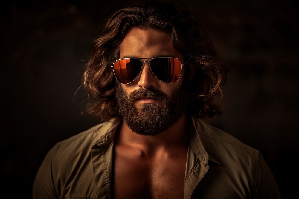 Sunglasses portrait beard adult. 