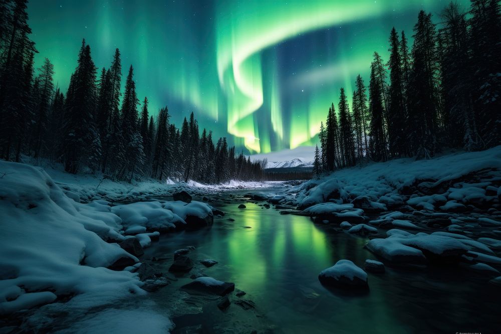 Landscape outdoors nature aurora. AI generated Image by rawpixel.