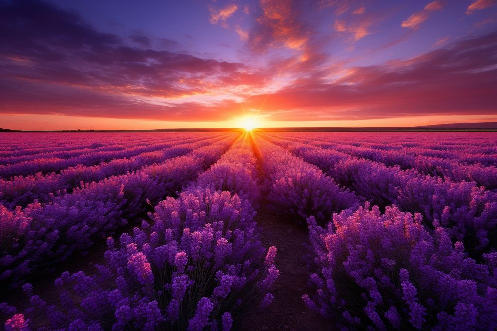 Flower purple landscape lavender. AI generated Image by rawpixel.