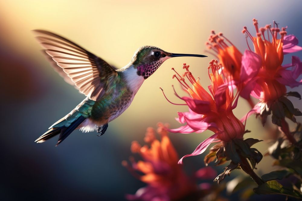 Hummingbird flower hovering animal. AI generated Image by rawpixel.