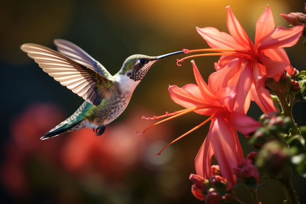 Hummingbird flower hovering animal. 