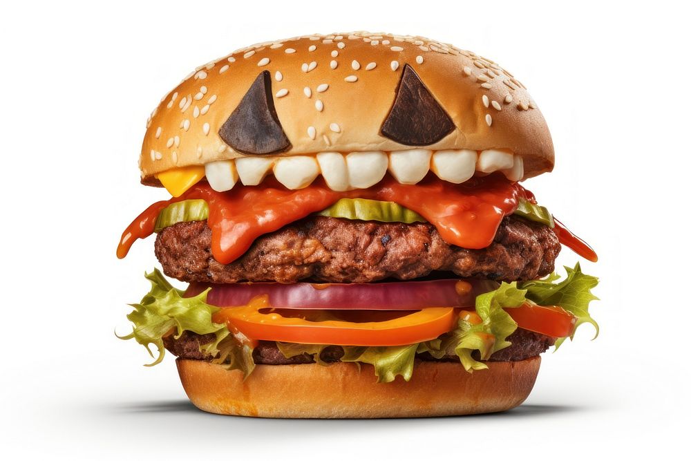 Halloween hamburger food anthropomorphic vegetable. AI generated Image by rawpixel.