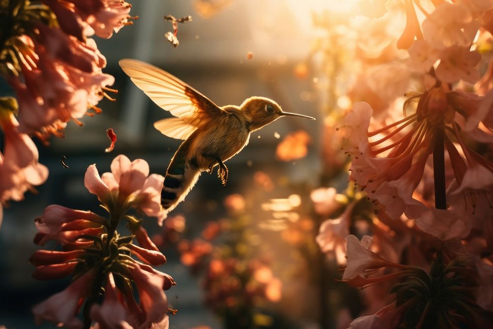 Flower hummingbird outdoors blossom. AI generated Image by rawpixel.
