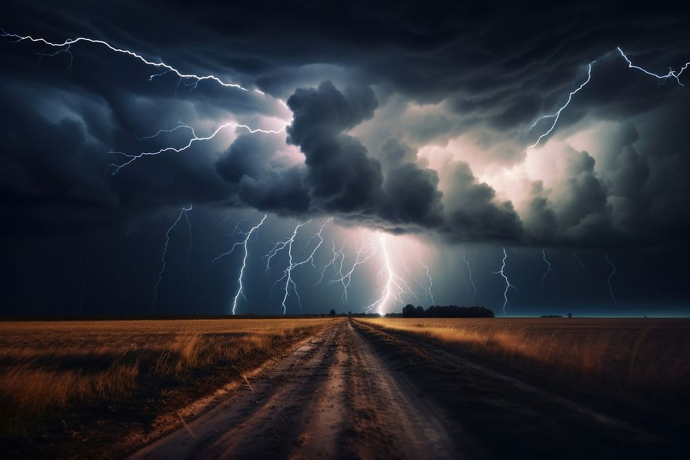 Thunderstorm lightning outdoors nature. AI generated Image by rawpixel.