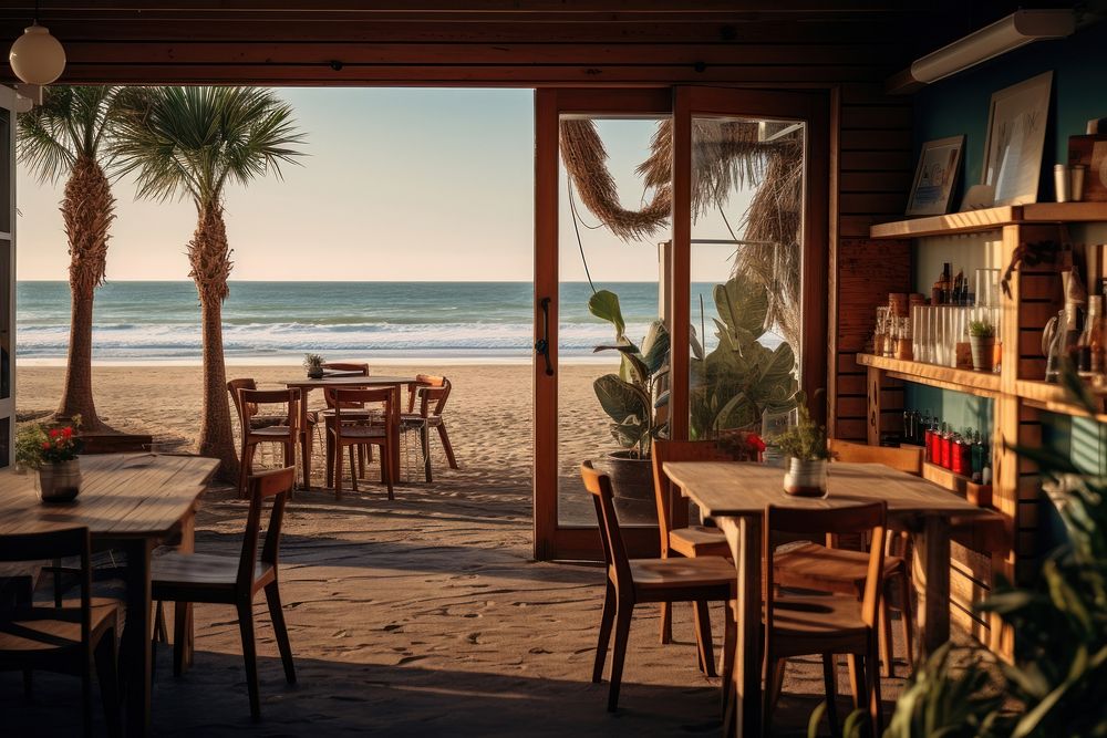 Beach architecture restaurant furniture. AI generated Image by rawpixel.
