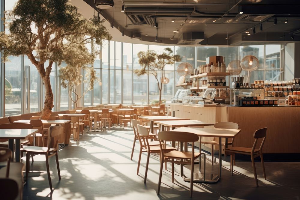 Cafe architecture restaurant furniture. AI generated Image by rawpixel.