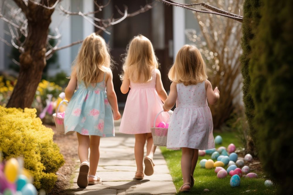 Outdoors walking easter child. AI generated Image by rawpixel.