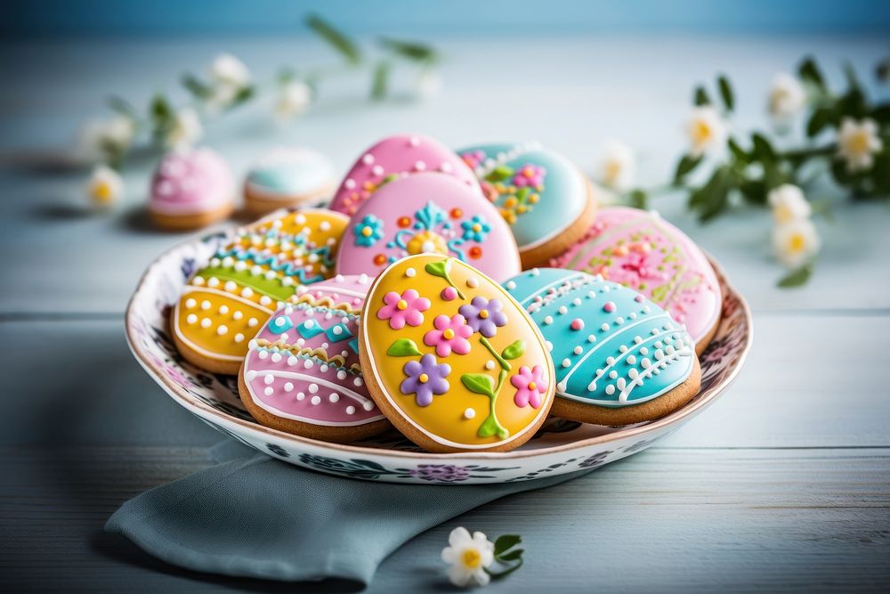 Cookie easter plate food. AI generated Image by rawpixel.