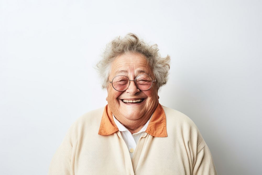 Portrait laughing glasses smiling. AI generated Image by rawpixel.