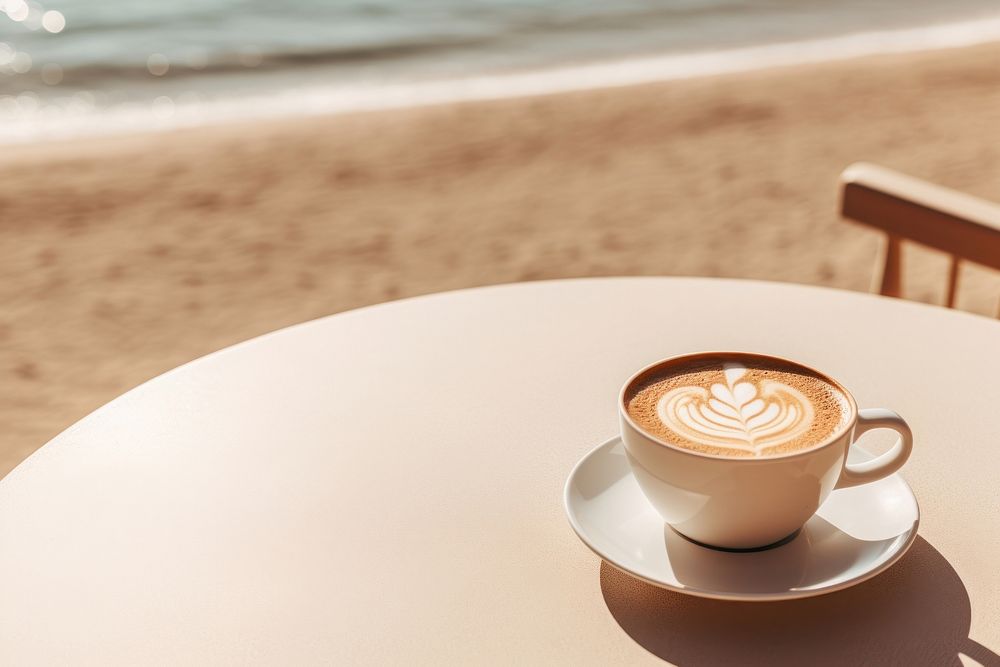 Coffee latte drink beach. AI generated Image by rawpixel.