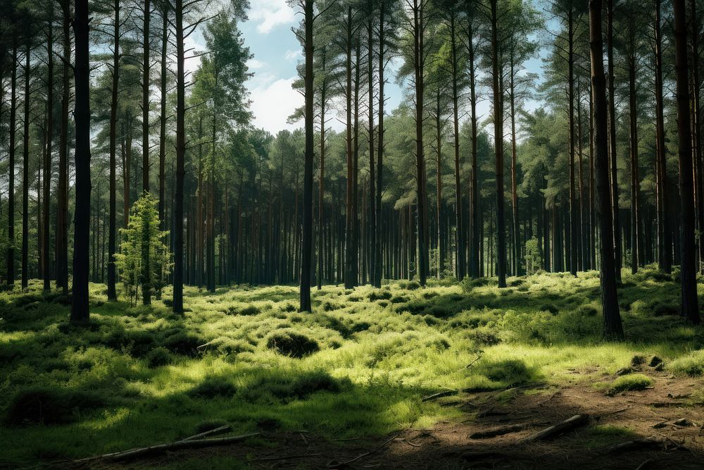 Forest wilderness landscape sunlight. AI generated Image by rawpixel.