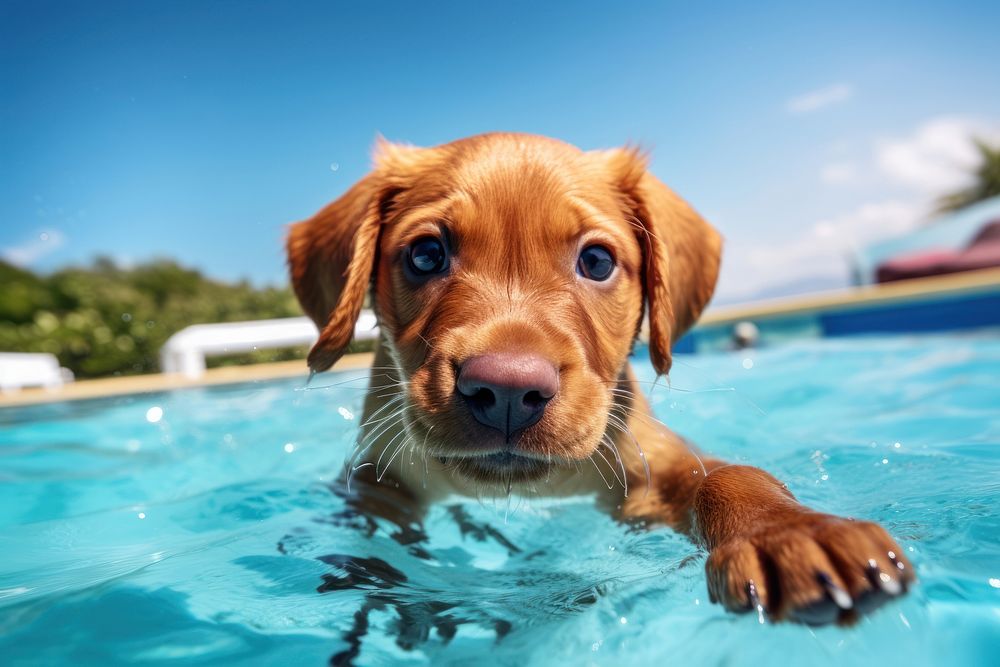 Swimming animal puppy mammal. AI generated Image by rawpixel.