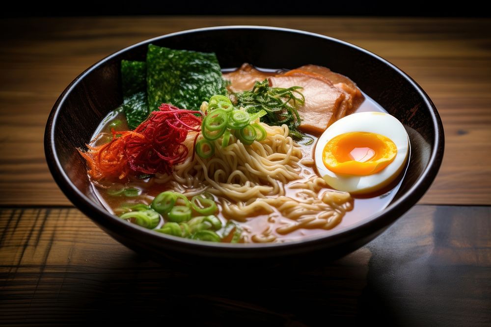 Ramen plate food meal. 