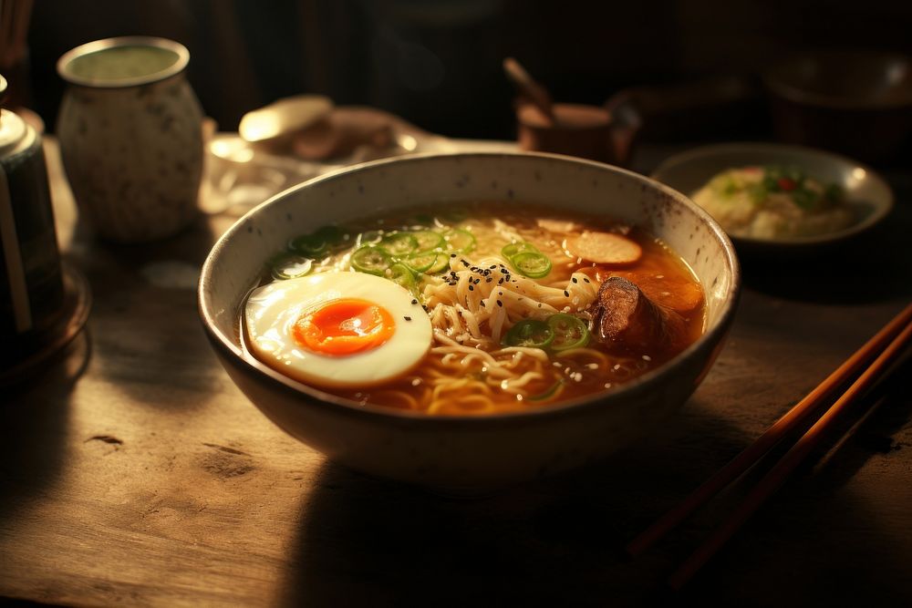 Ramen table soup meal. 