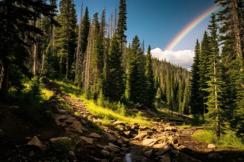 Rainbow forest wilderness landscape. AI generated Image by rawpixel.