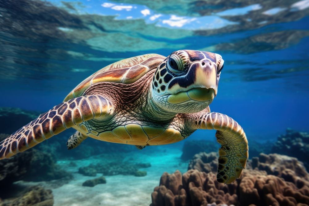 Sea underwater outdoors reptile. AI generated Image by rawpixel.