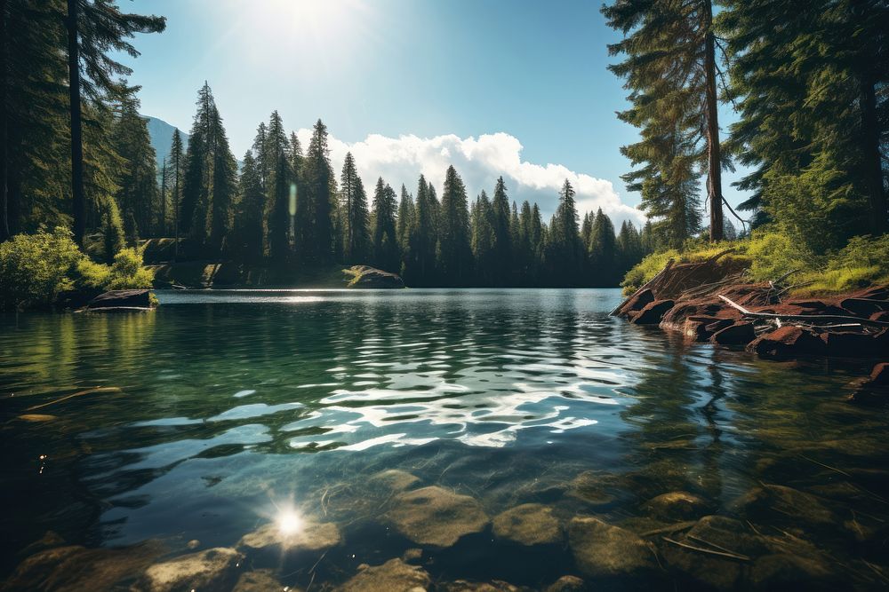 Lake wilderness landscape sunlight. AI generated Image by rawpixel.