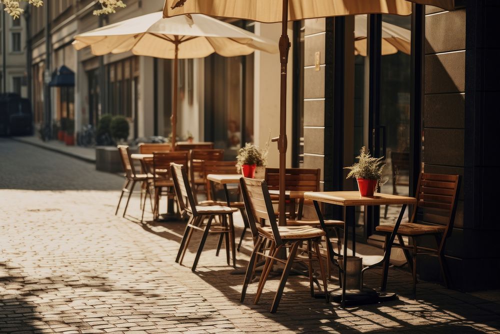 Street cafe cobblestone restaurant. AI generated Image by rawpixel.