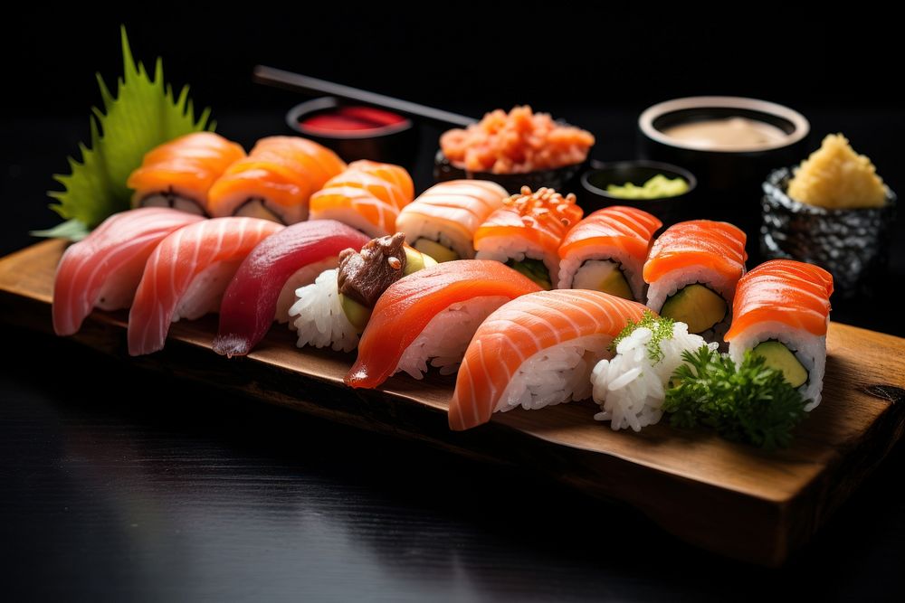 Sushi plate rice food. AI generated Image by rawpixel.