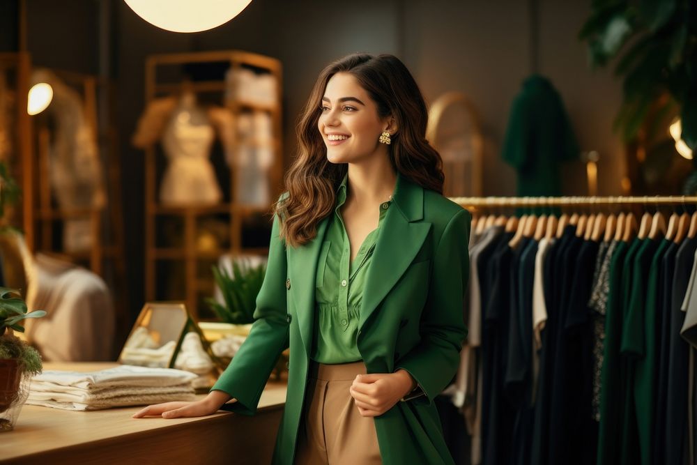 Shopping choosing boutique smiling. 