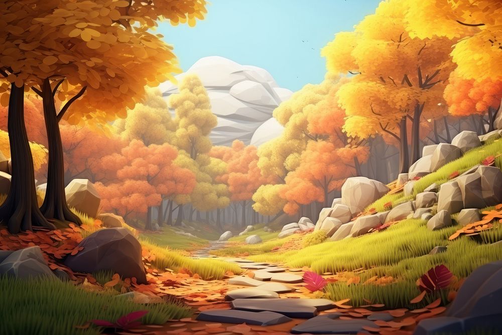 Landscape outdoors cartoon autumn. AI generated Image by rawpixel.