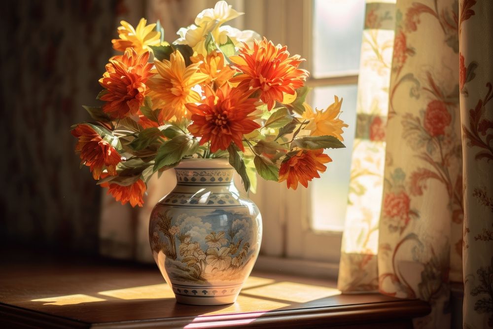 Flower vase windowsill table. AI generated Image by rawpixel.