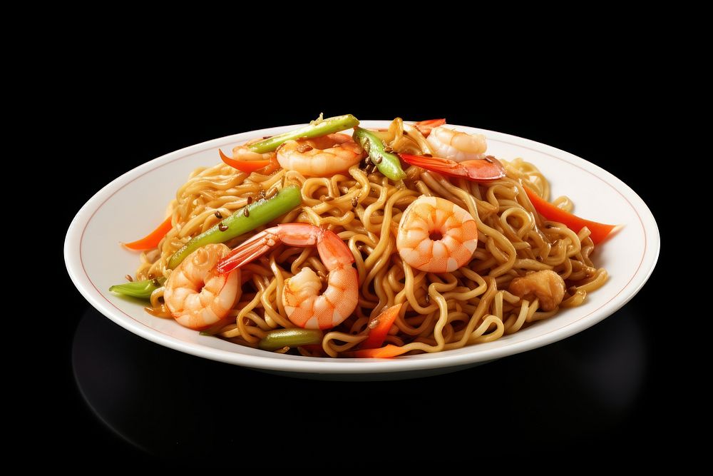Plate noodle shrimp food. AI generated Image by rawpixel.