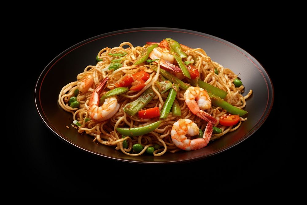 Plate noodle shrimp food. AI generated Image by rawpixel.