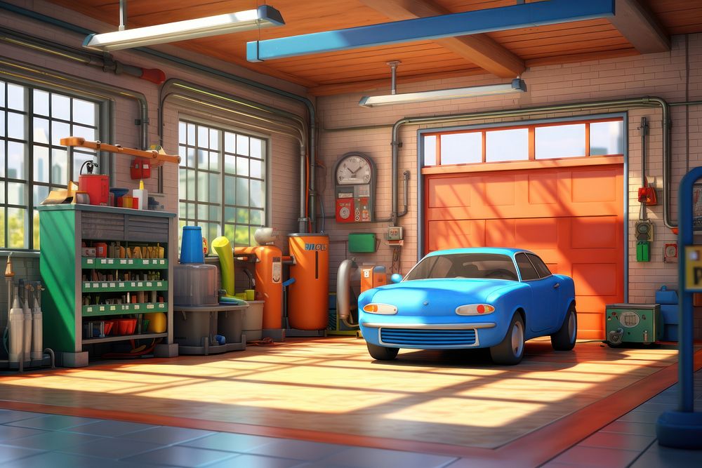 Garage car vehicle cartoon. AI generated Image by rawpixel.