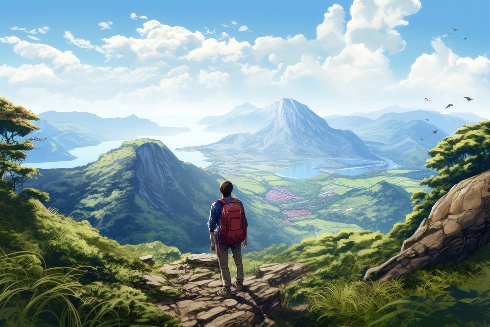 Hiking backpacking adventure outdoors. AI generated Image by rawpixel.