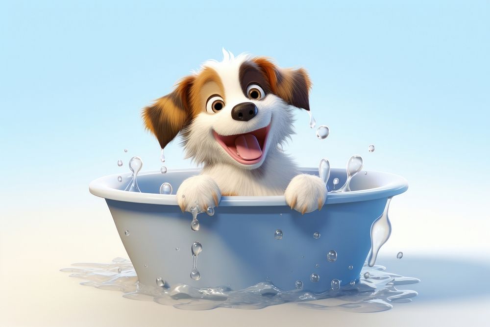 Pet dog cartoon bathtub. 