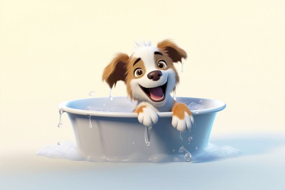 Pet dog bathtub cartoon. AI generated Image by rawpixel.