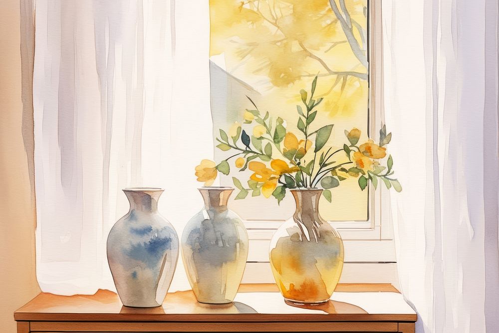 Window vase decoration windowsill. AI generated Image by rawpixel.