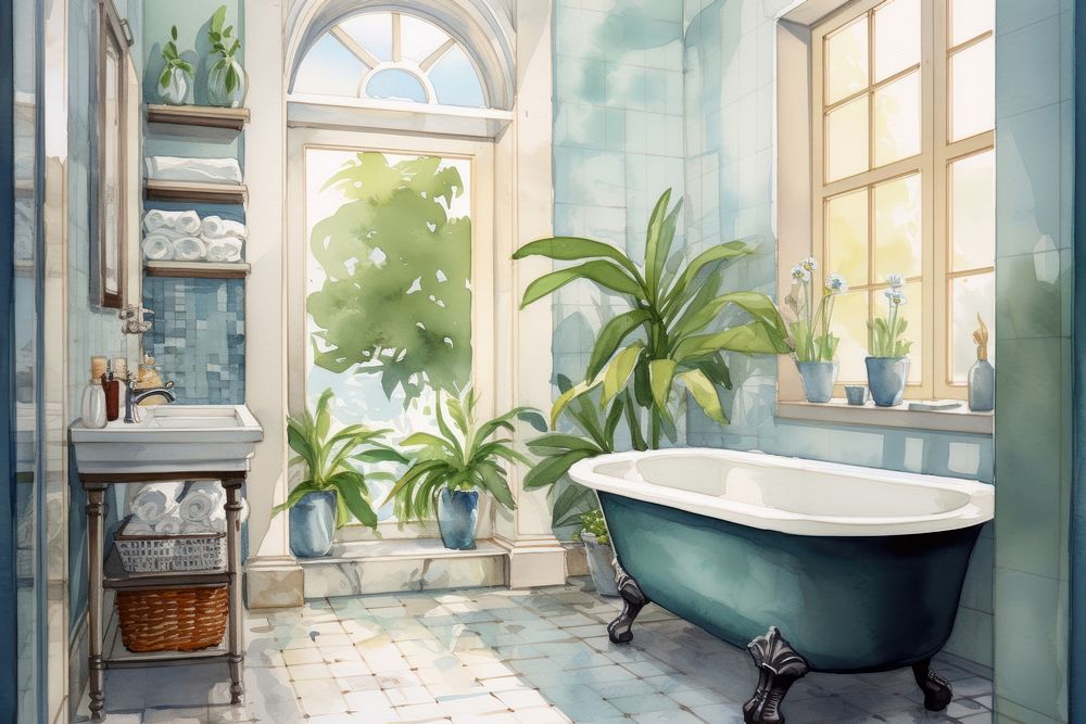 Bathroom bathtub plant sink. AI generated Image by rawpixel.